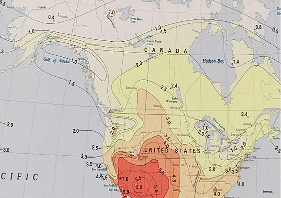 Map of solar intensity in Northern North America