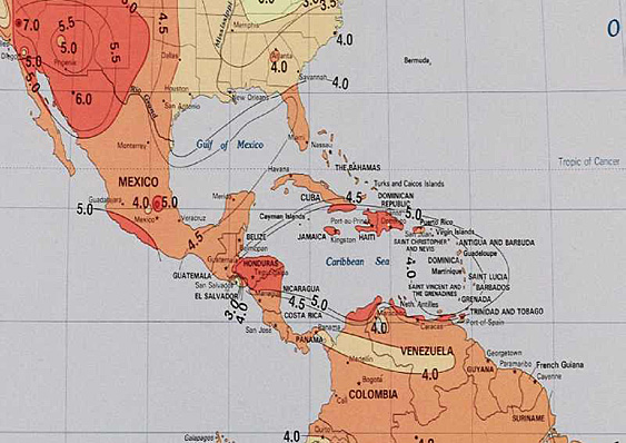 Map of solar intensity in Southern North America
